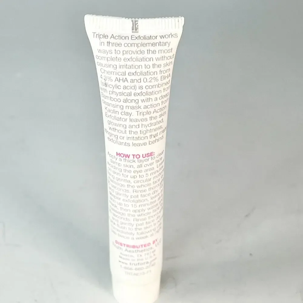 Trufora Triple Action Exfoliator Mask Kaolin Clay Bamboo Travel .5 oz 15 ml New
